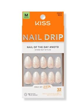 Kiss NAIL DRIP Press On Nails Medium Length "Happy Grove" Glossy Pearl NIB